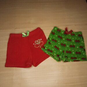 Seven Apparel Green Red Cherry Theme Fleece Pajama Shorts Bundle 7-8